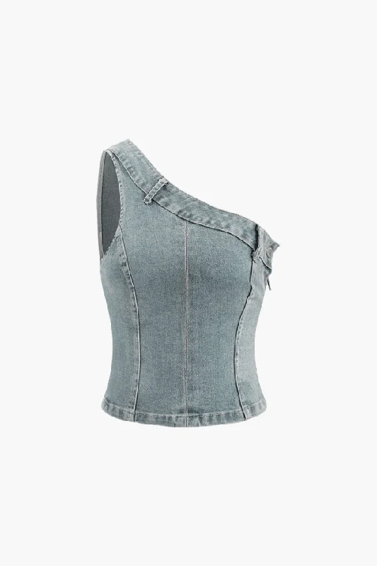 One Shoulder Denim Tank Top v-neck tank top