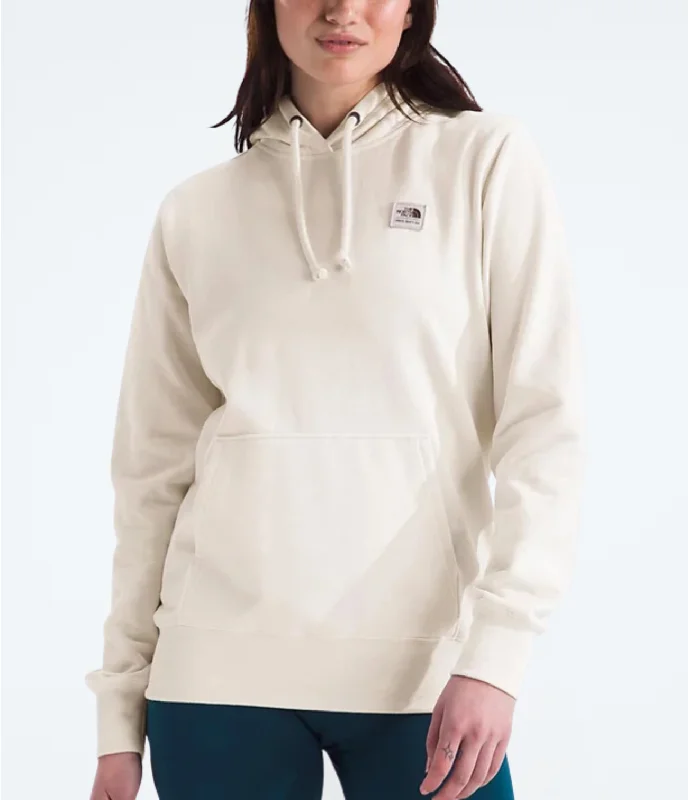 The North Face Women's Heritage Patch Pullover Hoodie in White Dune Hoodie with Zipper Placket Modern Functional