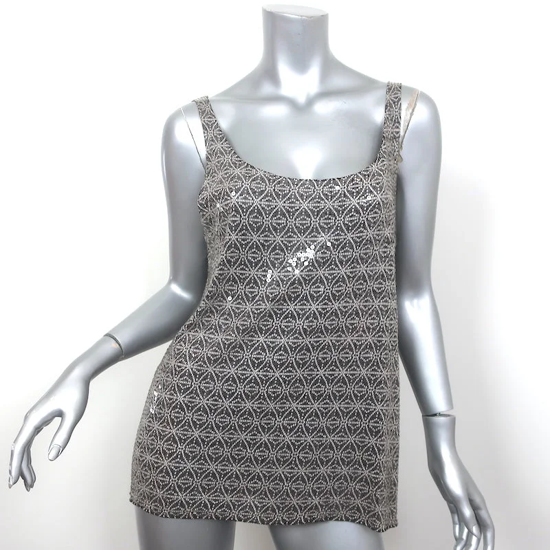 Tory Burch Sequin Tank Top Gray Printed Cotton Size Large one shoulder tank