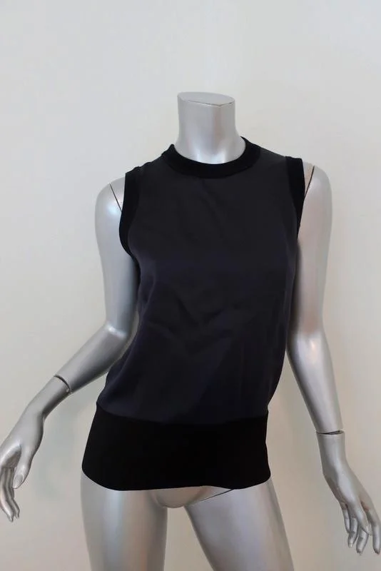 Rag & Bone Tank Darcie Navy Satin & Black Ribbed Knit Size Small Sleeveless Top strappy tank top