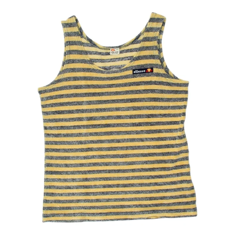 Ellesse Womens Yellow Grey Striped Vest Tank Top | Vintage 90s Sportswear VTG fashionable tank top