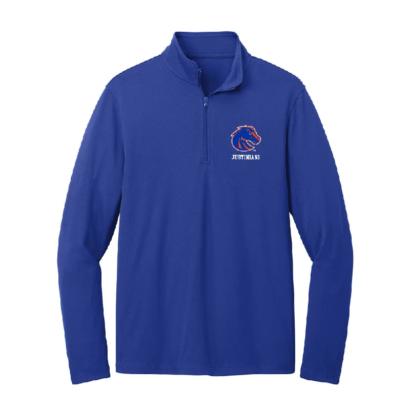 Boise State - NCAA Women's Soccer : Michaela Justiniani - Lightweight Quarter Zip Jacket Print Jacket Jacquard Jacket Patchwork Jacket