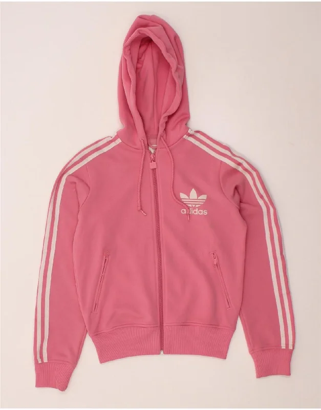 ADIDAS Womens Zip Hoodie Sweater UK 12 Medium Pink Polyester Elegant Classic Vintage