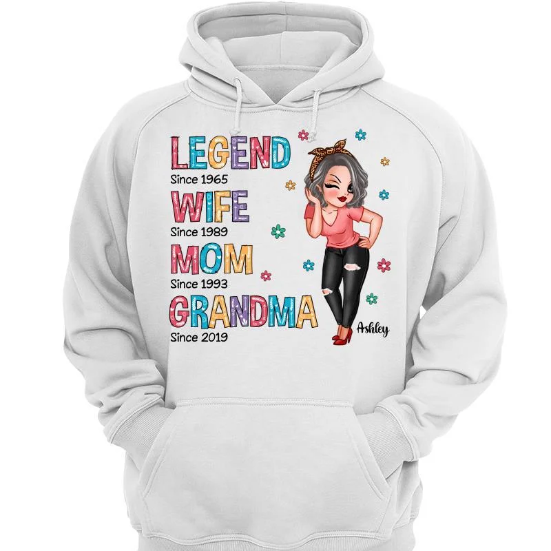 Legend Wife Mom Grandma Colorful Pattern Sassy Woman Personalized Hoodie Sweatshirt Hoodie with Color Block Contrast Stylish