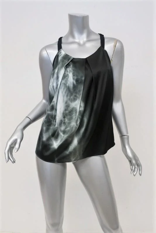 Helmut Lang X-Ray Top Black Silk & Angora Jersey Size Petite Racerback Tank graphic tank top