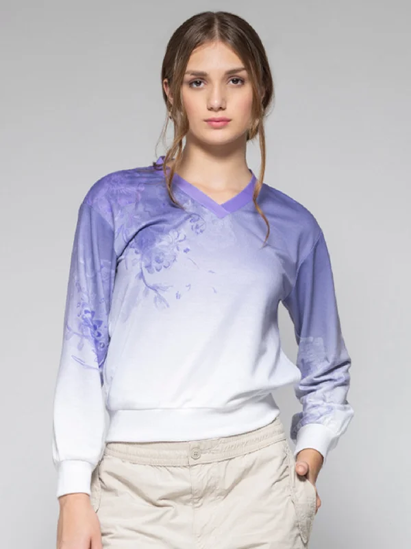 Lavender Sweatshirt Hoodie with Rolled Sleeves Casual Relaxed