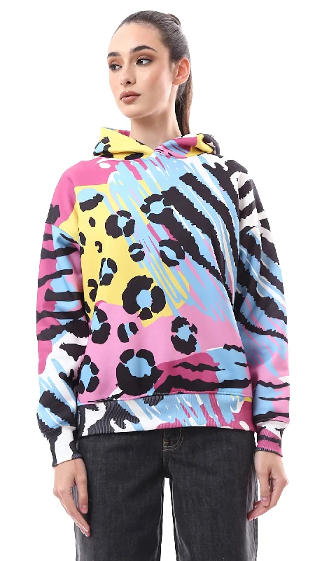 O173050 Slip On Colorful Patterned Hoodie With Inner Fleece Hoodie with Reflective Safety Nightwear