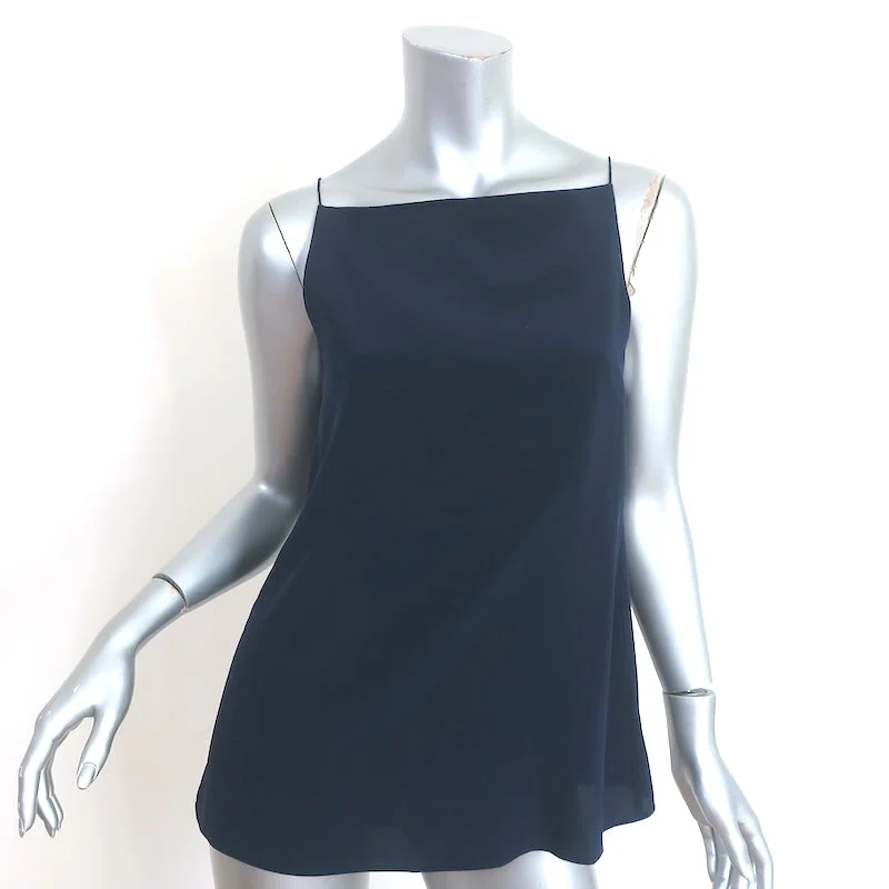 Zimmermann Tank Top Navy Silk Size 0 Square Neck Sleeveless Blouse high neck tank