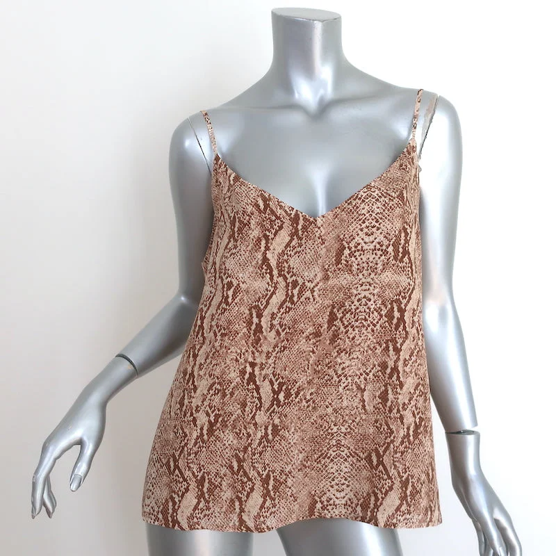 L'Agence Jane Cami Brown Snake Print Silk Size Large V-Neck Tank Top NEW open back tank