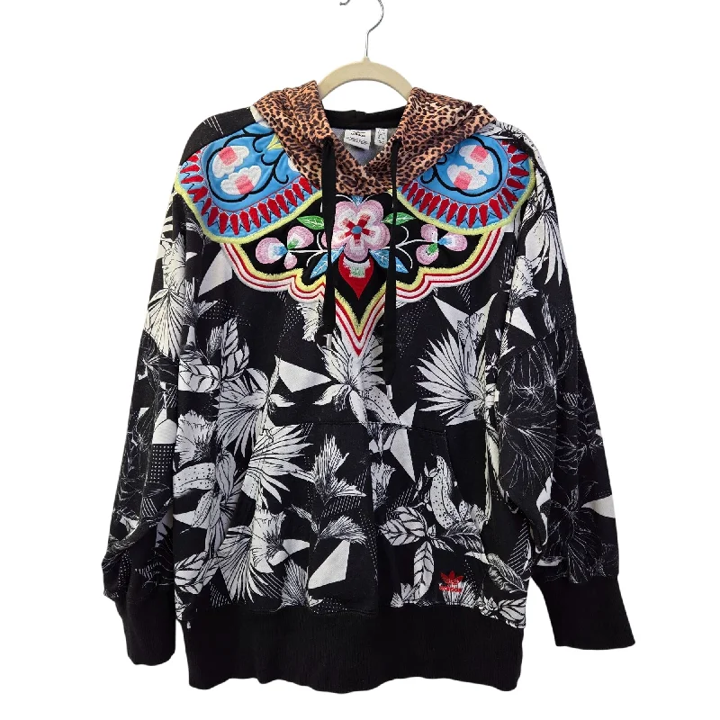 Adidas x FARM Mixed Media Floral Embroidered Tropical Leopard Print Hoodie L Hoodie with Sequins Glamorous Eye-catching