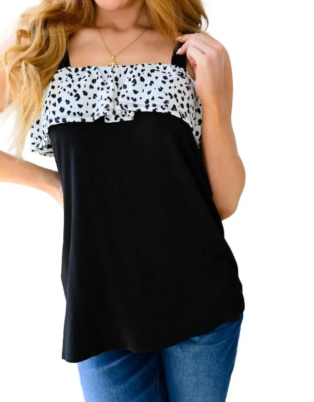 Julie Flounce Detail Tank In Dalmatian Print cotton tank top