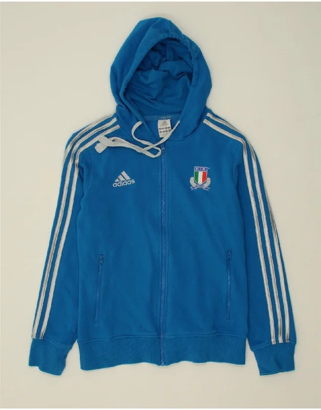 ADIDAS Womens Italia Zip Hoodie Sweater UK 12/14 Medium Blue Cotton Stretchy Elastic Breathable