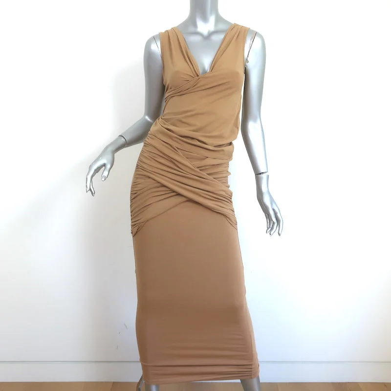 The Line by K Twist Tank Top & Midi Skirt Set Camel Stretch Jersey Size Small metallic tank top