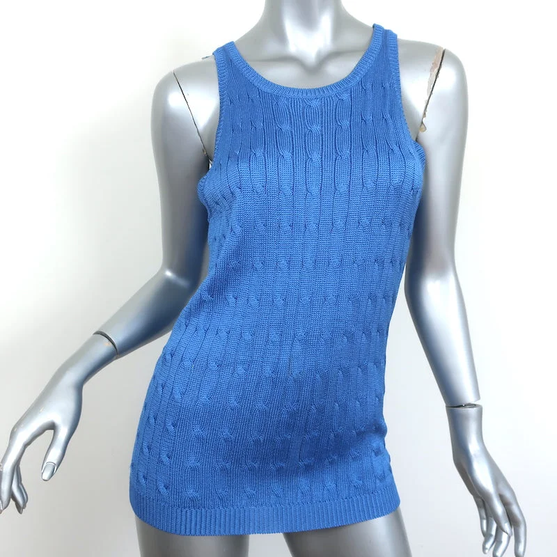 Ralph Lauren Black Label Silk Cable Knit Tank Top Blue Size Large NEW sequin tank top