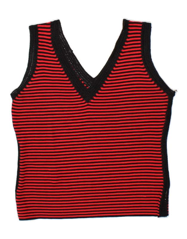 VINTAGE Womens Vest Tank Top UK 14 Medium Red Striped strapless tank top