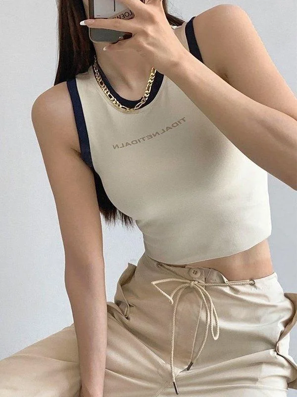 Contrast Trim Racer Back Tank Top cropped tank top