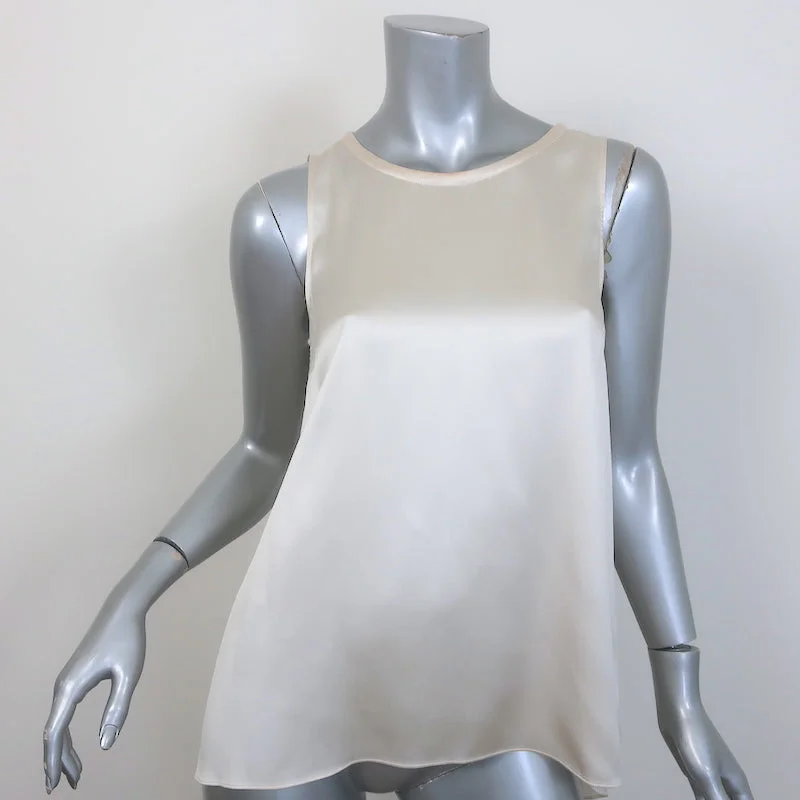 Brunello Cucinelli Monili-Detail Stretch Silk Satin Tank Top Ecru Size Medium metallic tank top