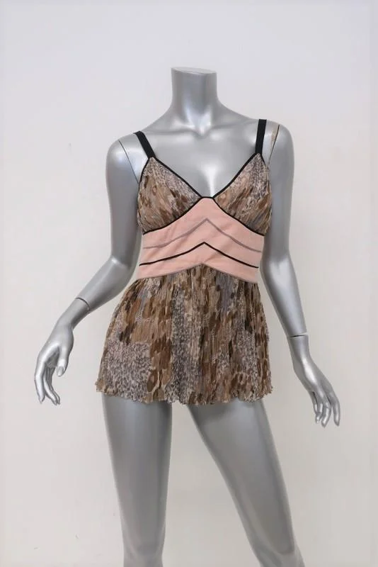 Catherine Malandrino Top Brown/Pink Pleated Chiffon Size 4 Spaghetti Strap Tank tie dye tank