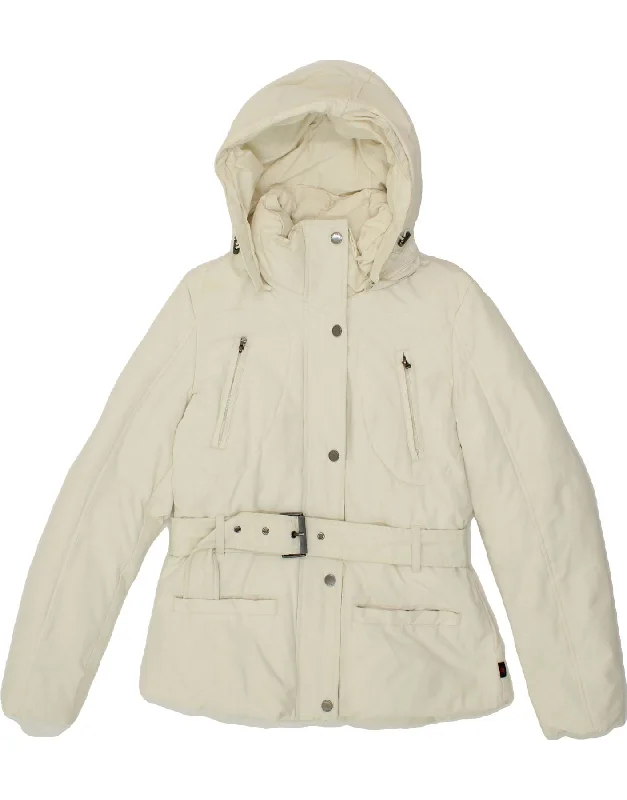 KAPPA Womens Hooded Padded Jacket UK 14 Medium Off White Cotton Mesh Jacket Canvas Jacket Denim Jacket