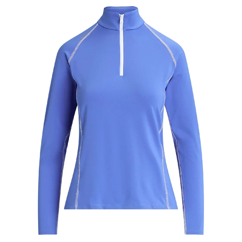 Womens Stretch Jersey Quarter Zip Pullover Summer Blue/Ceramic White - SS24 Elegant Jersey Shirt