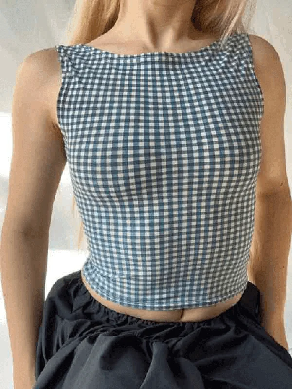 Houndstooth Print Bow Decor Slim Tank Top strappy tank top