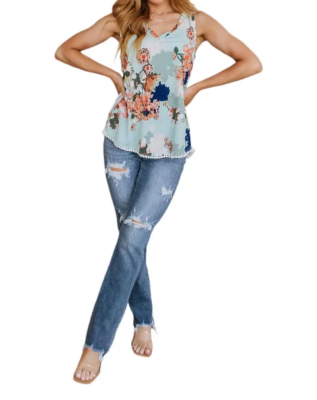 More Is More Floral Tank In Blue cutout tank top