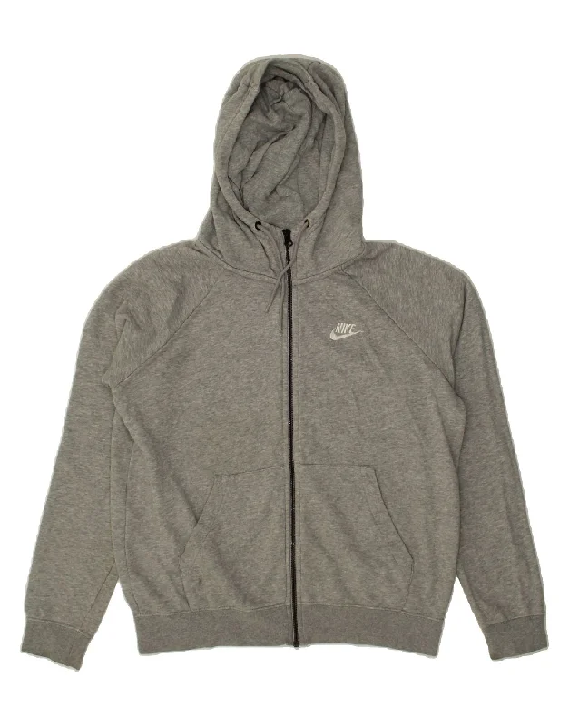 NIKE Womens Zip Hoodie Sweater UK 10 Small Grey Cotton Oversized Loose Flowy