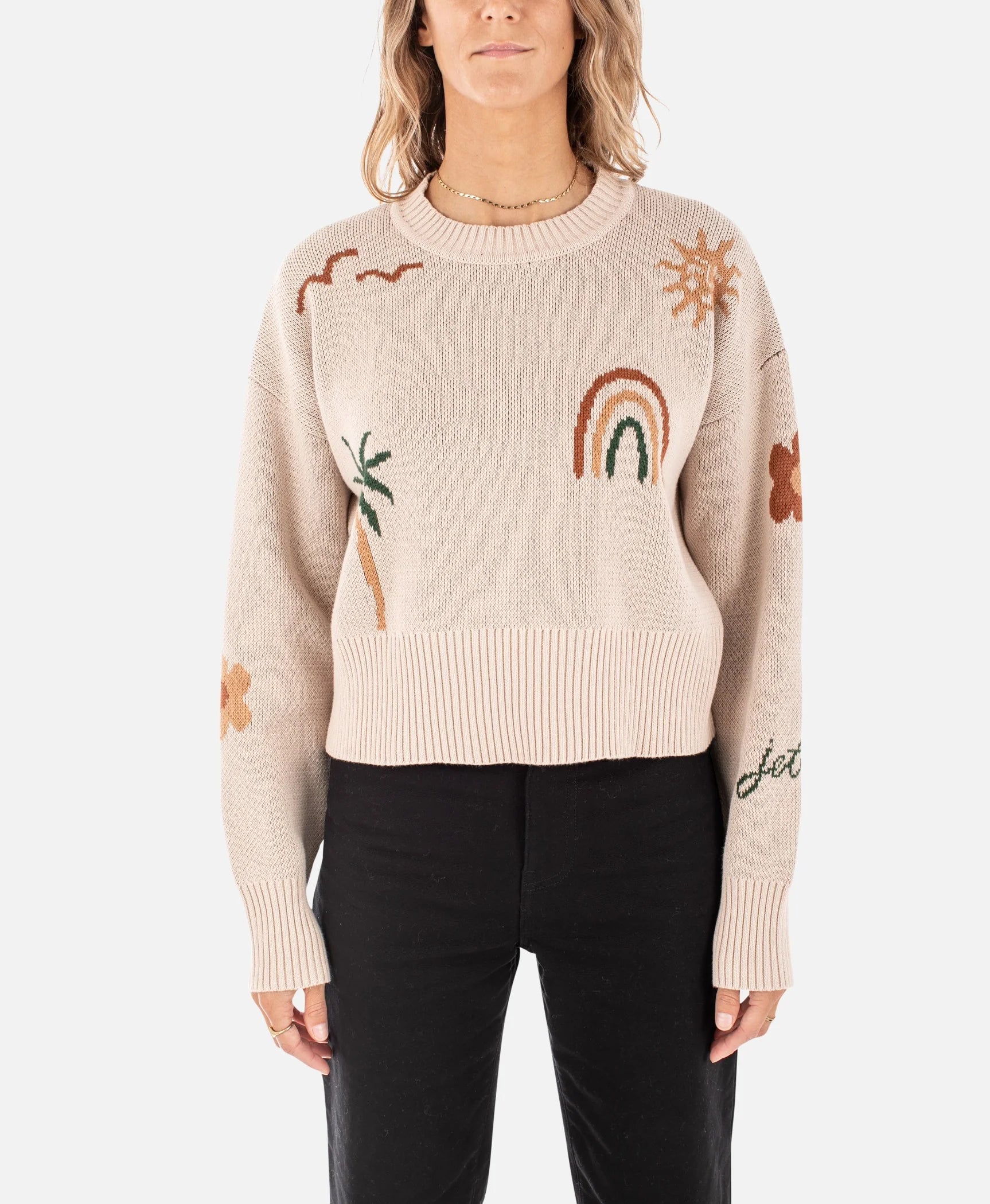 Crescent Jacquard Sweater Long Sweater Short Sweater Cropped Sweater