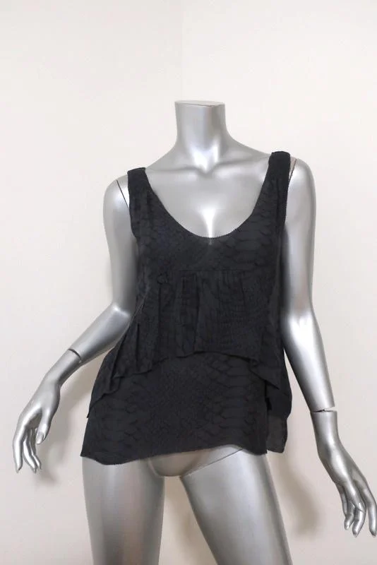 Joie Top Bessie Dark Gray Snakeskin Print Silk Size Small Ruffled Tank cotton tank top