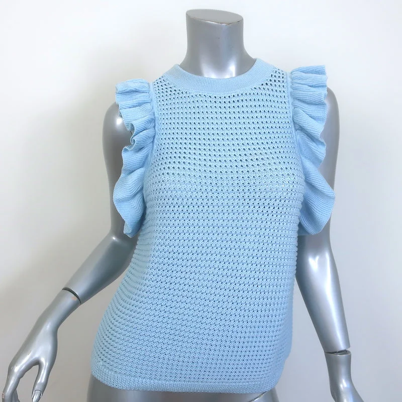 Eleven Six Viola Ruffled Knit Tank Top Sky Blue Cotton Size Small NEW solid color tank