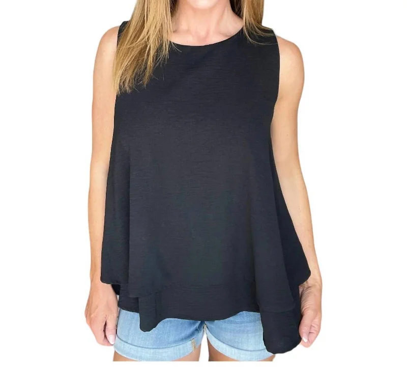 Double Tiered Flare Tank In Black beige tank top