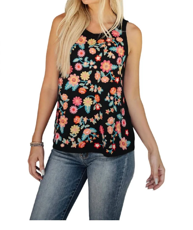 Bouquet Of Flowers Tank In Black modal blend tank