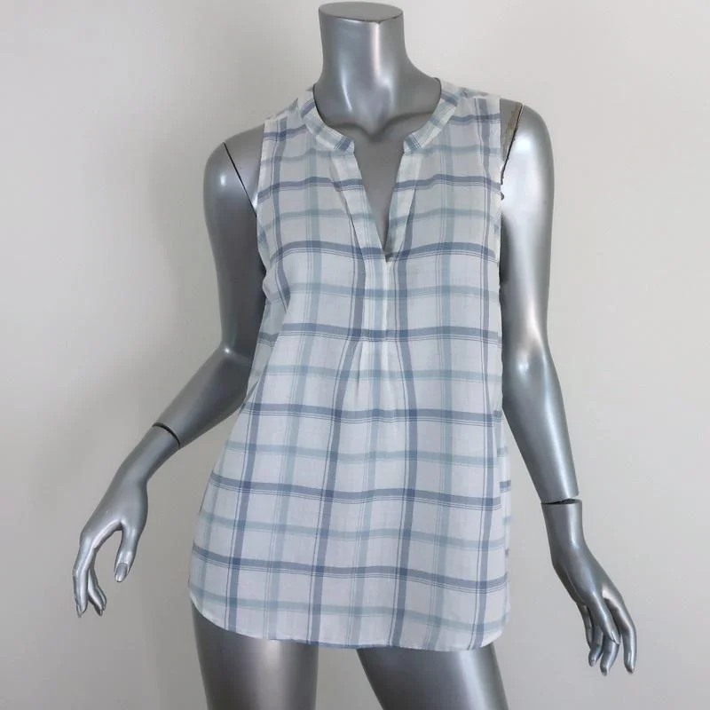 Joie Tank Top Capucine White/Blue Plaid Cotton Size Small Sleeveless Blouse NEW rhinestone tank top