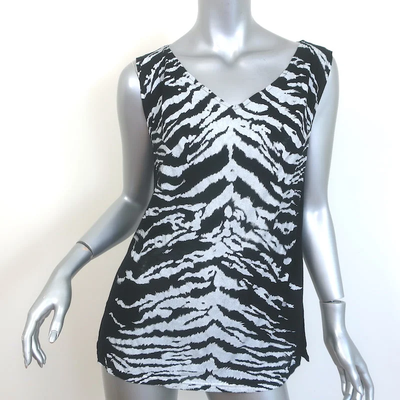 Saint Laurent Zebra Print Tank Top Black Size Large Sleeveless V-Neck Blouse vintage tank top