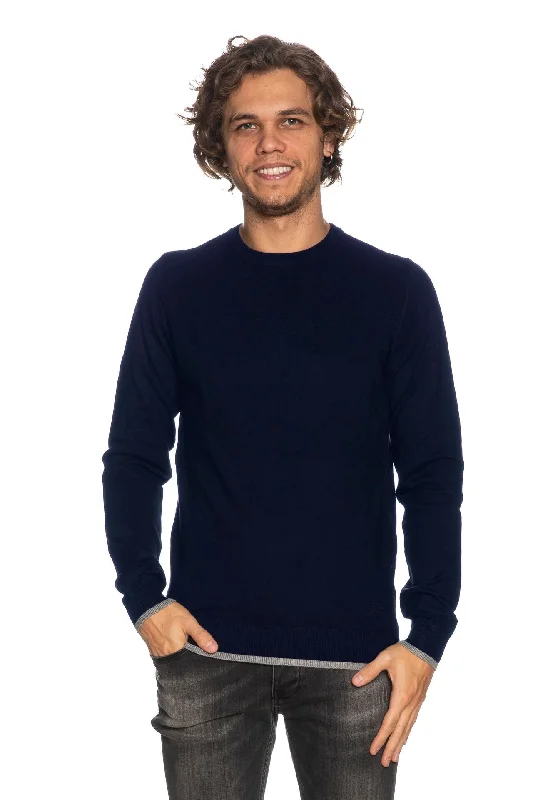 Blue Viscose Men Sweater Spandex Rayon Corduroy