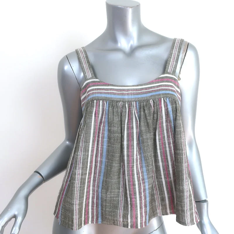 Xirena Zoe Tank Top Gray Metallic-Striped Cotton Size Extra Small stylish tank top