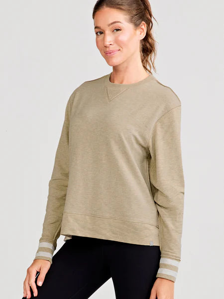 tasc Performance Women's Clubhouse  French Terry Sweatshirt in Desert Heather Hoodie with Front Slit Layering Stylish