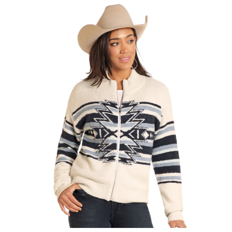 Women's Eggshell Boucle Southwest Sweater By Panhandle - LW32T04696 Spandex Rayon Corduroy