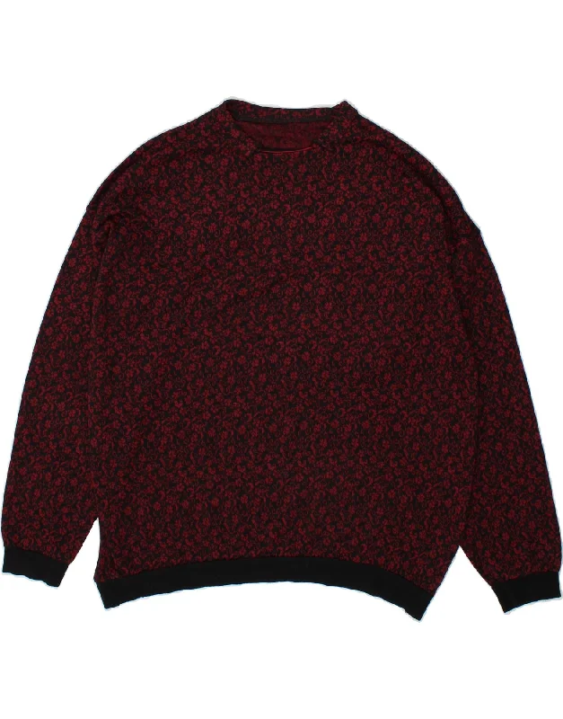 VINTAGE Womens Polo Neck Jumper Sweater UK 20 2XL Maroon Floral Casual Formal Business