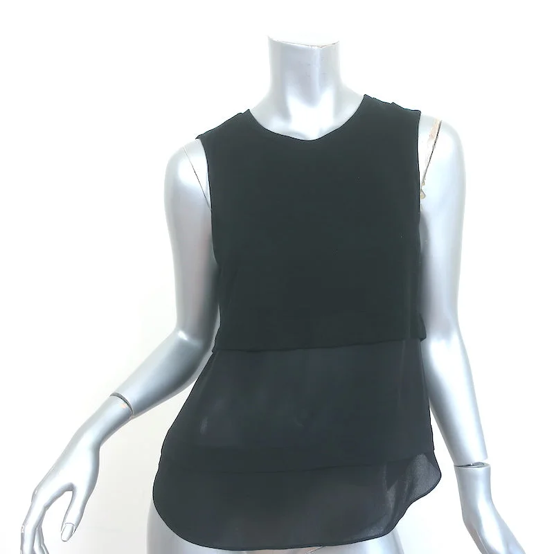 A.L.C. Layered Tank Top Palmer Black Knit & Silk Size Small Sleeveless Blouse sexy tank top