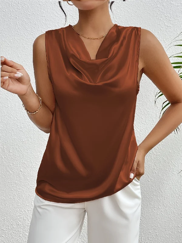 Elegant Sleeveless Top Cowl Neck Tank Top For Spring & Summer sequin tank top