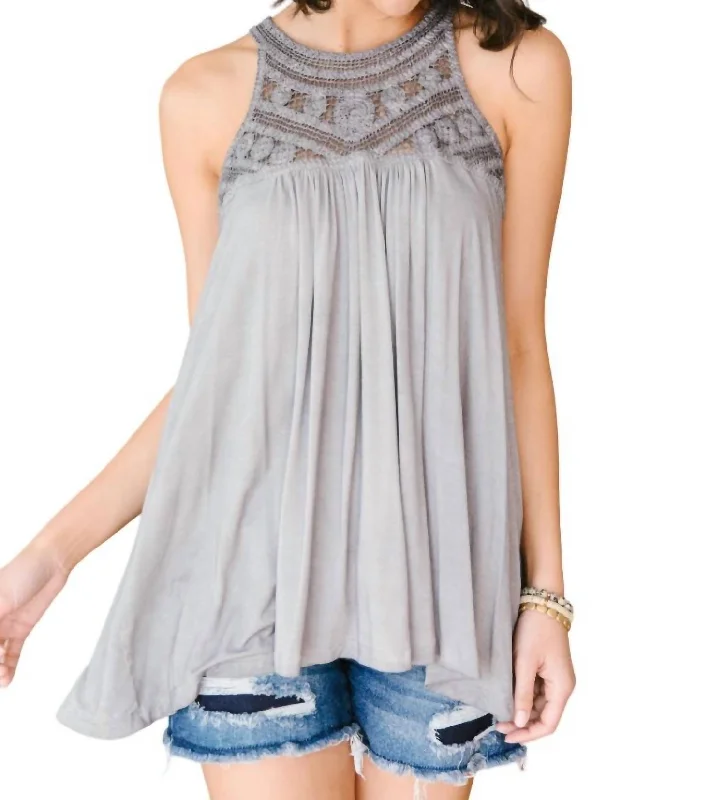 Ornate Halter Tank In Grey layering tank top