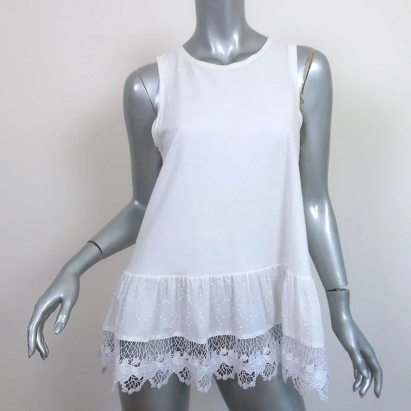 Thakoon Ruffled Lace-Hem Tank Top White Cotton Jersey Size Small workout tank top