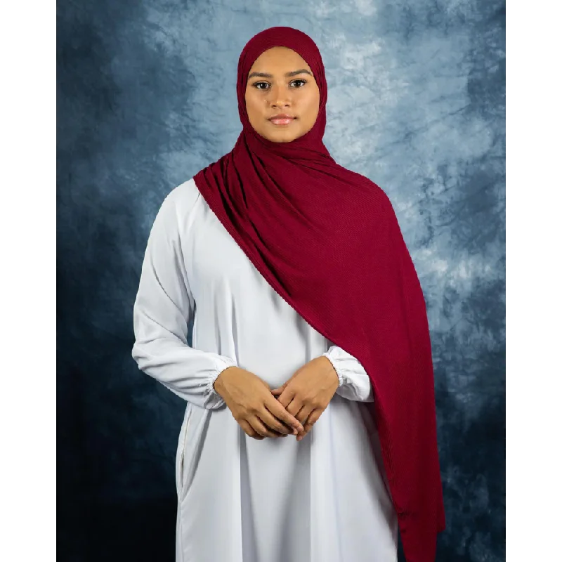 Maroon Ribbed Jersey Hijab Designer Jersey Tee