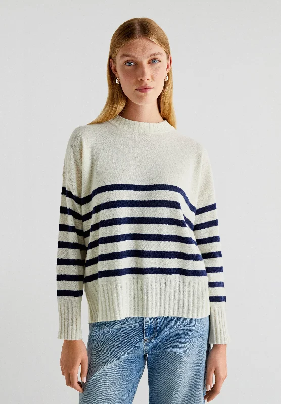 STRIPED SWEATER WITH CROSSED BACK Ribbed Striped Patterned