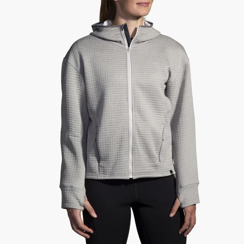 Brooks Women's Activate Midweight Hoodie in Htr Ash Hoodie with Slit Hem Functional Movement