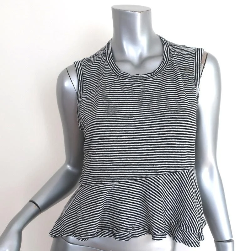 A.L.C Ruffled Tank Top Braxton Black/White Striped Linen Size Medium baby blue tank