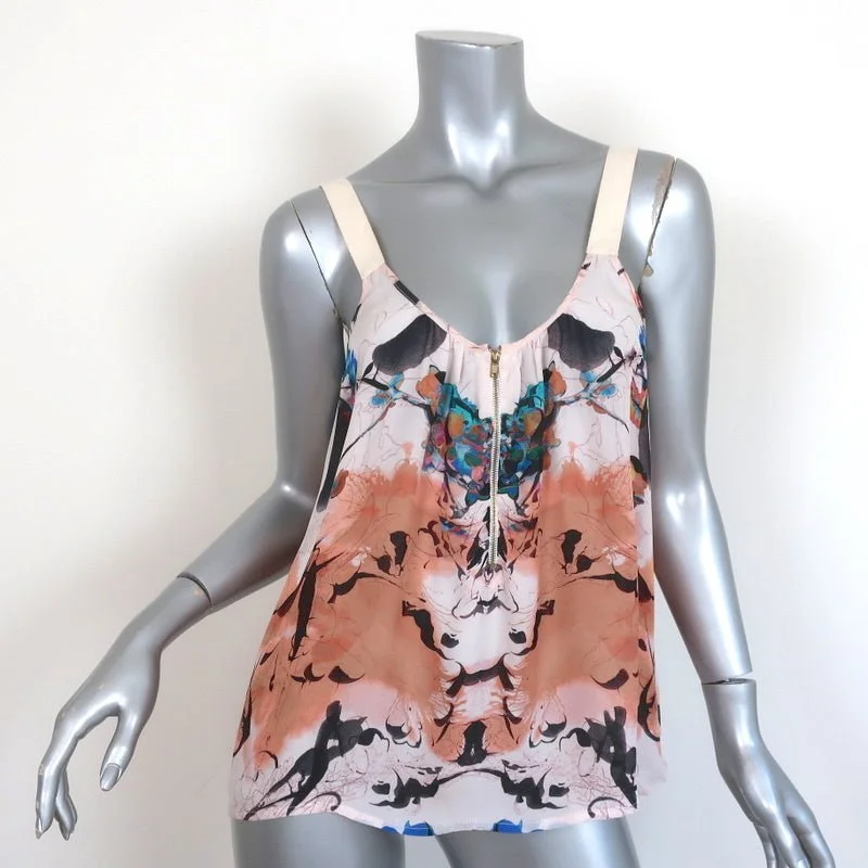 A.L.C. Zipper Tank Top Printed Silk Size Small Sleeveless Blouse neon tank top