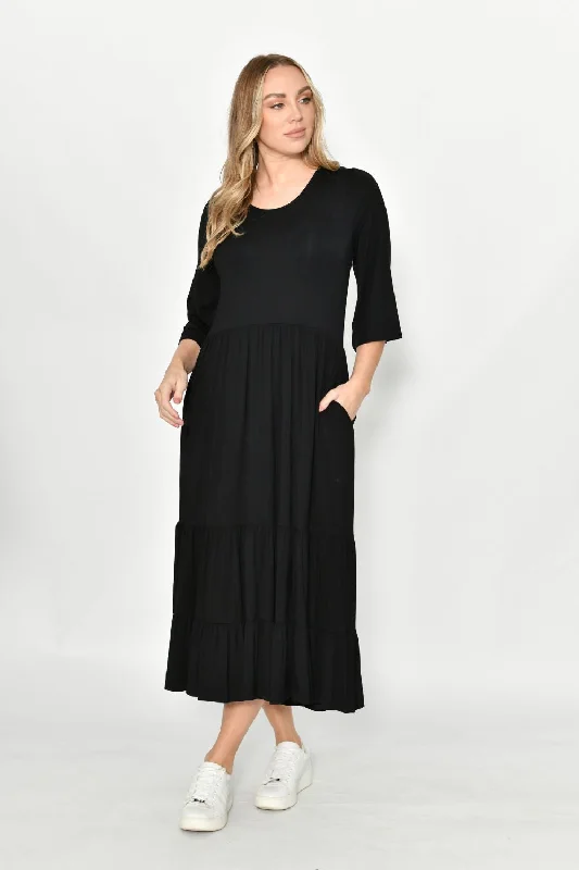 Tiered Jersey Long Dress | Black Handmade Jersey Tee