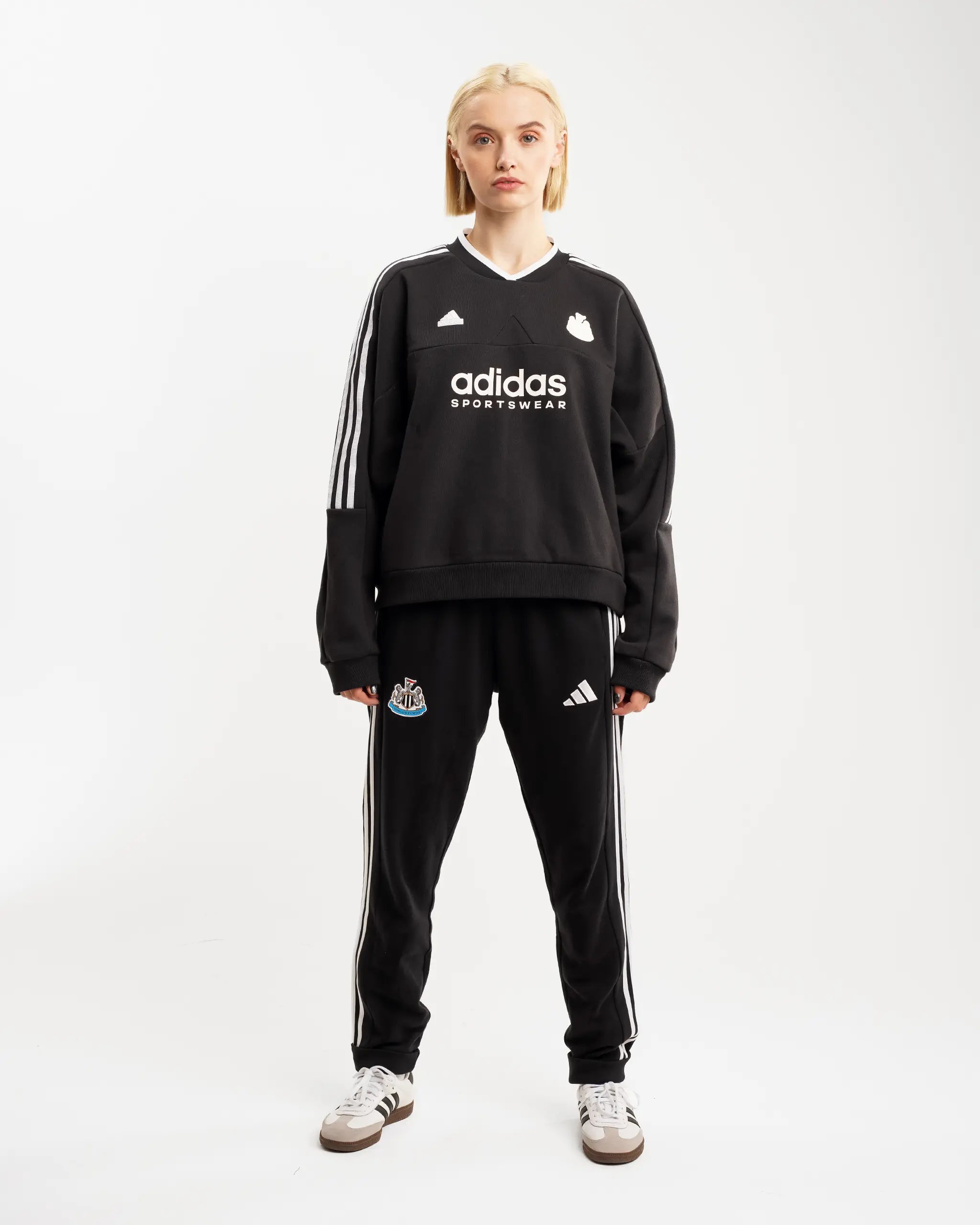 Newcastle United adidas Women's Tiro Cut 3-Stripes Fleece Sweatshirt Hoodie with Hem Embroidery Detailed Premium